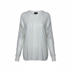 Hanna Nikole Ivory Cable Knit Lace Sleeve Sweater Size 24W Women’s Plus Size